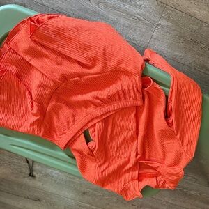 Vibrant Orange Textured Top and skirt
